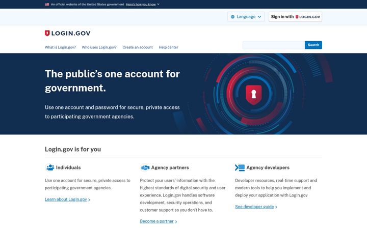Zrzut ekranu login.gov