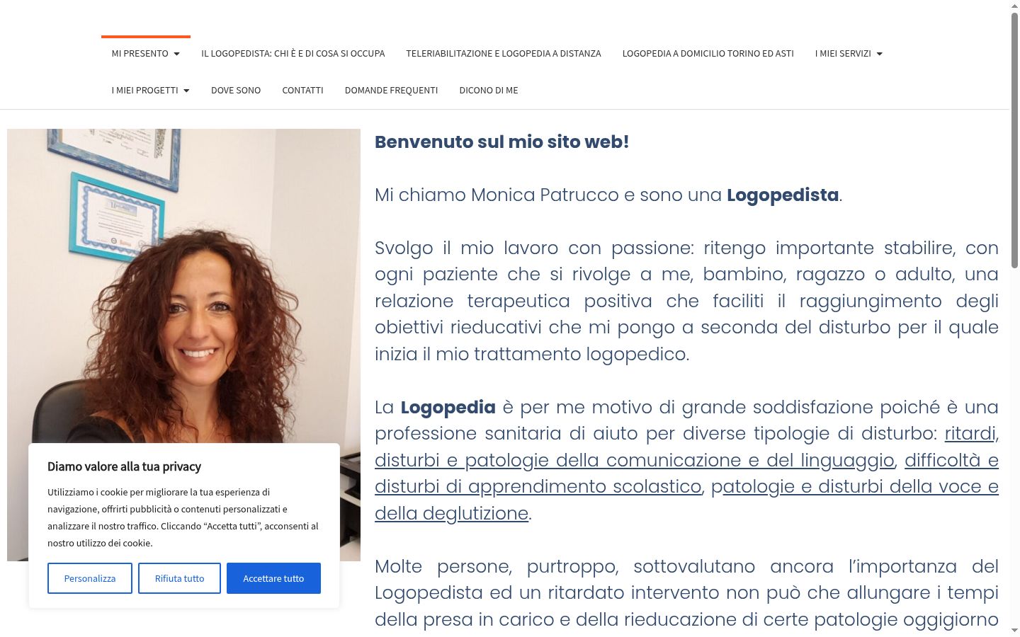 Screenshot del banner di consenso mostrato prima di qualsiasi interazione