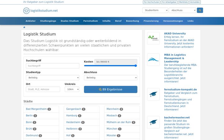Screenshot of logistikstudium.net
