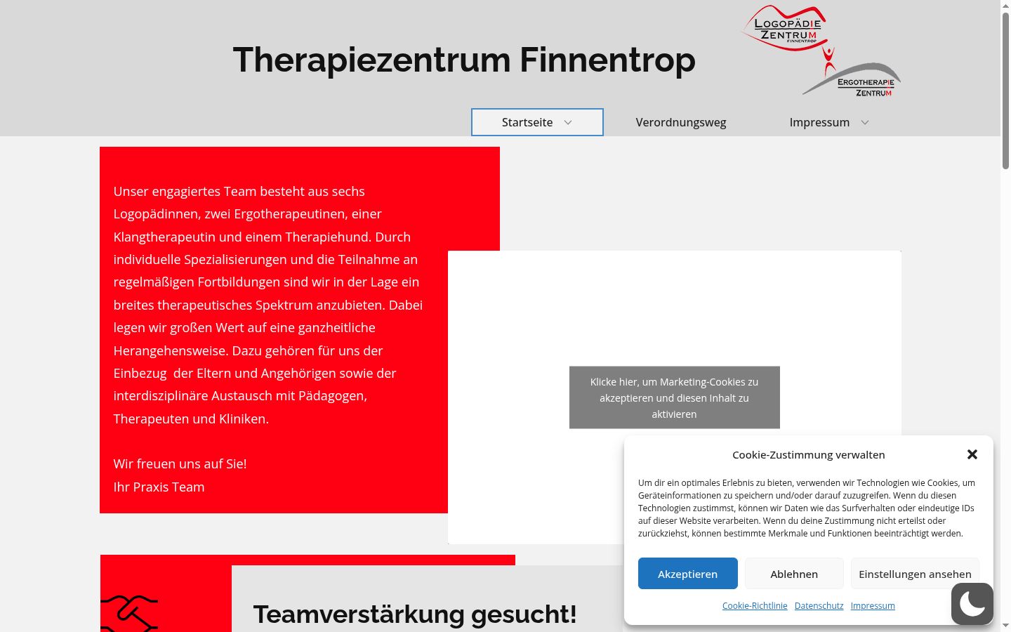 Screenshot des Einwilligungsbanners vor jeglicher Interaktion