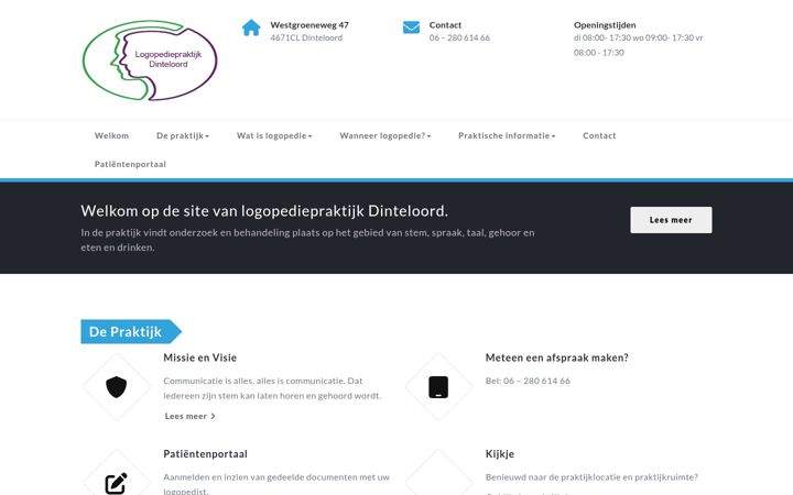 Screenshot of logopediedinteloord.nl