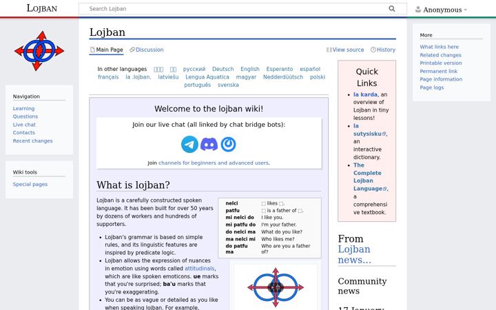 Screenshot of lojban.org