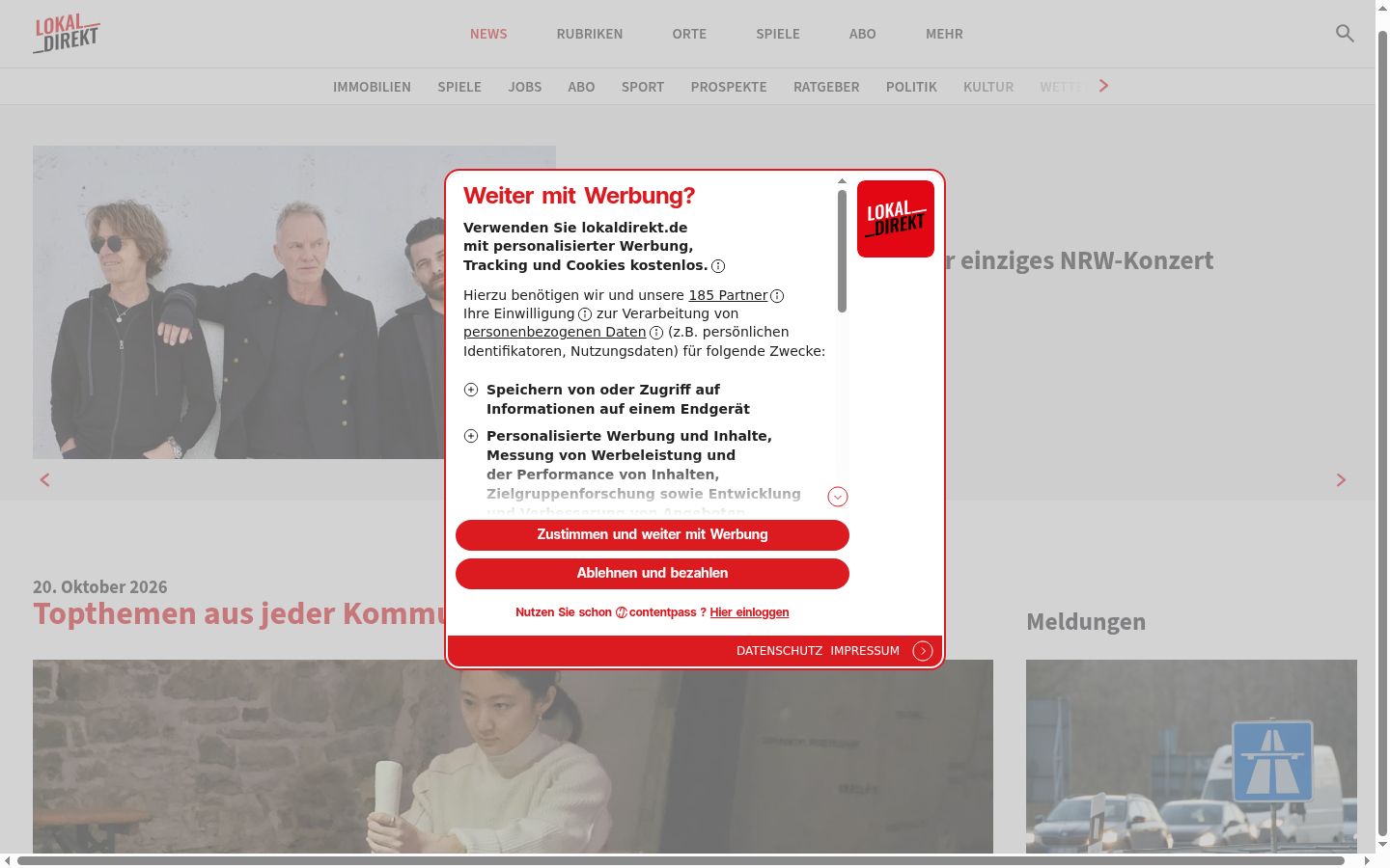 Screenshot del banner di consenso mostrato prima di qualsiasi interazione
