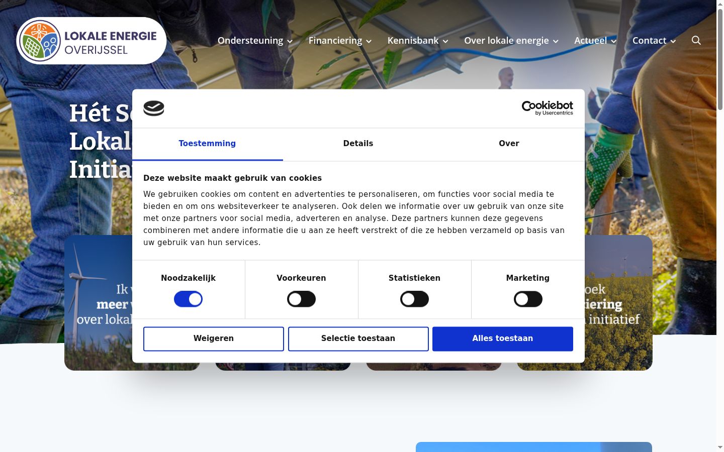 Captura de ecrã do banner de consentimento apresentado antes de qualquer interação
