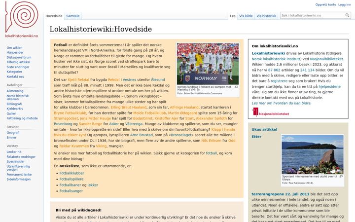 Screenshot of lokalhistoriewiki.no