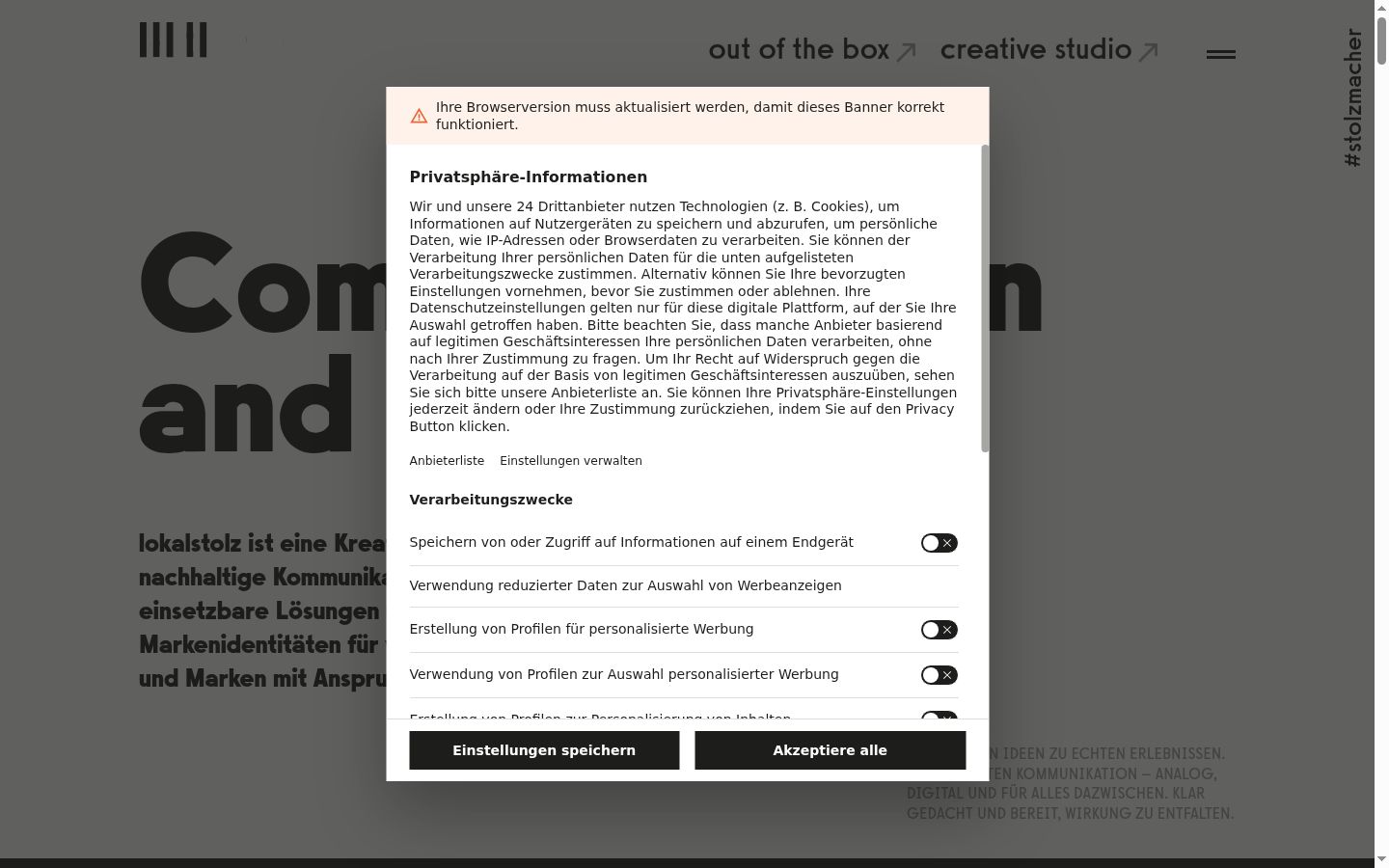 Screenshot van de toestemmingsbanner zoals getoond vóór enige interactie