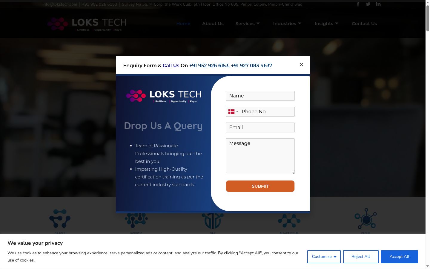 Screenshot del banner di consenso mostrato prima di qualsiasi interazione