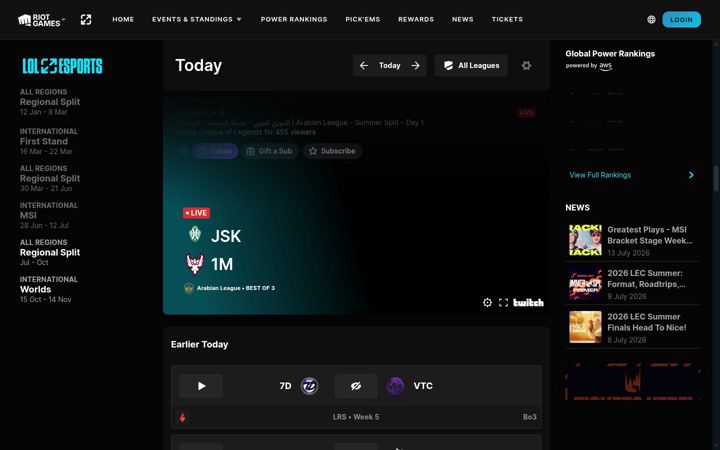 Screenshot von lolesports.com
