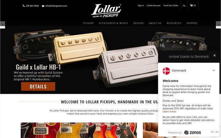 Screenshot of lollarguitars.com