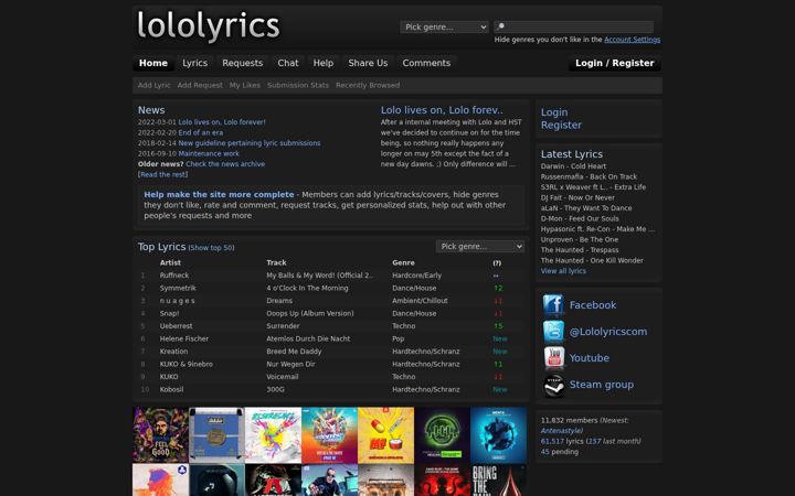Screenshot of lololyrics.com