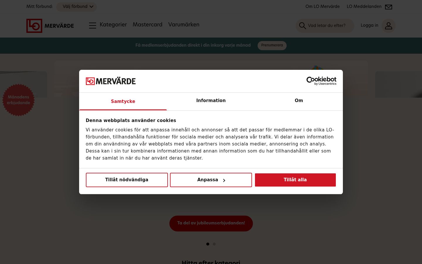 Screenshot del banner di consenso mostrato prima di qualsiasi interazione