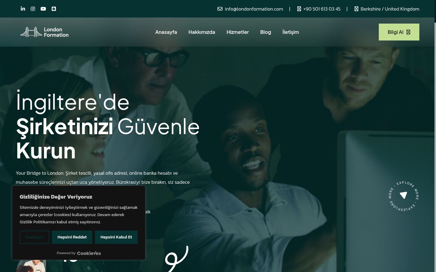 Captura de ecrã do banner de consentimento apresentado antes de qualquer interação