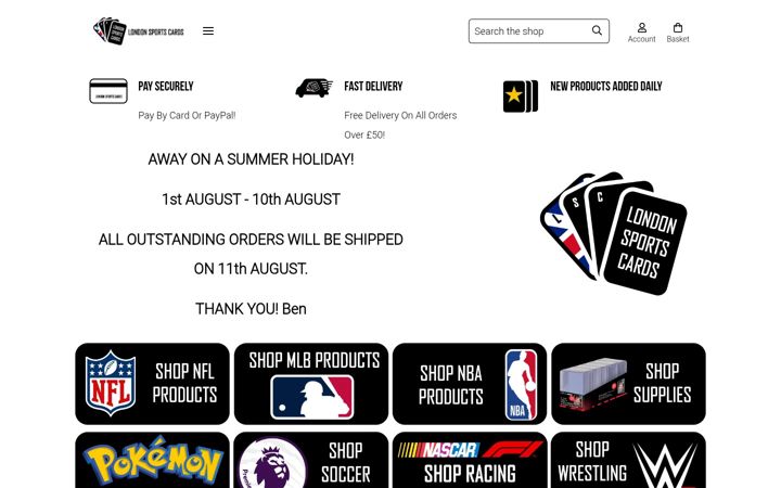 Screenshot of londonsportscards.co.uk