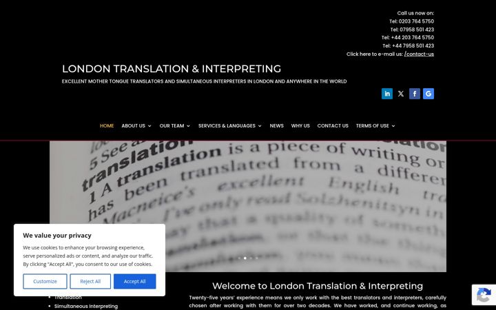 Screenshot of londontranslationandinterpreting.co.uk