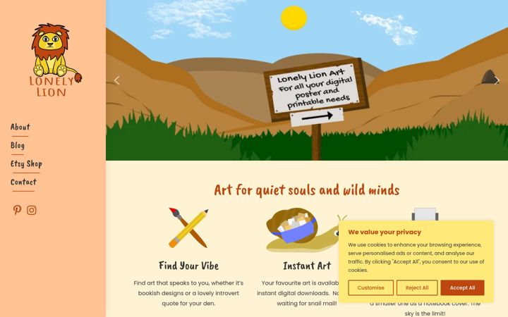 Screenshot of lonelylionart.com