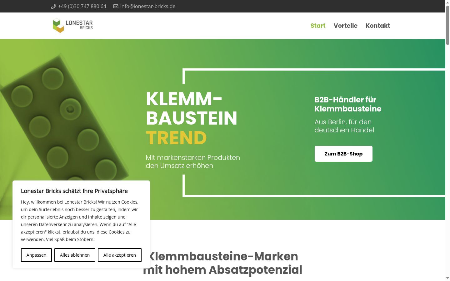 Screenshot des Einwilligungsbanners vor jeglicher Interaktion