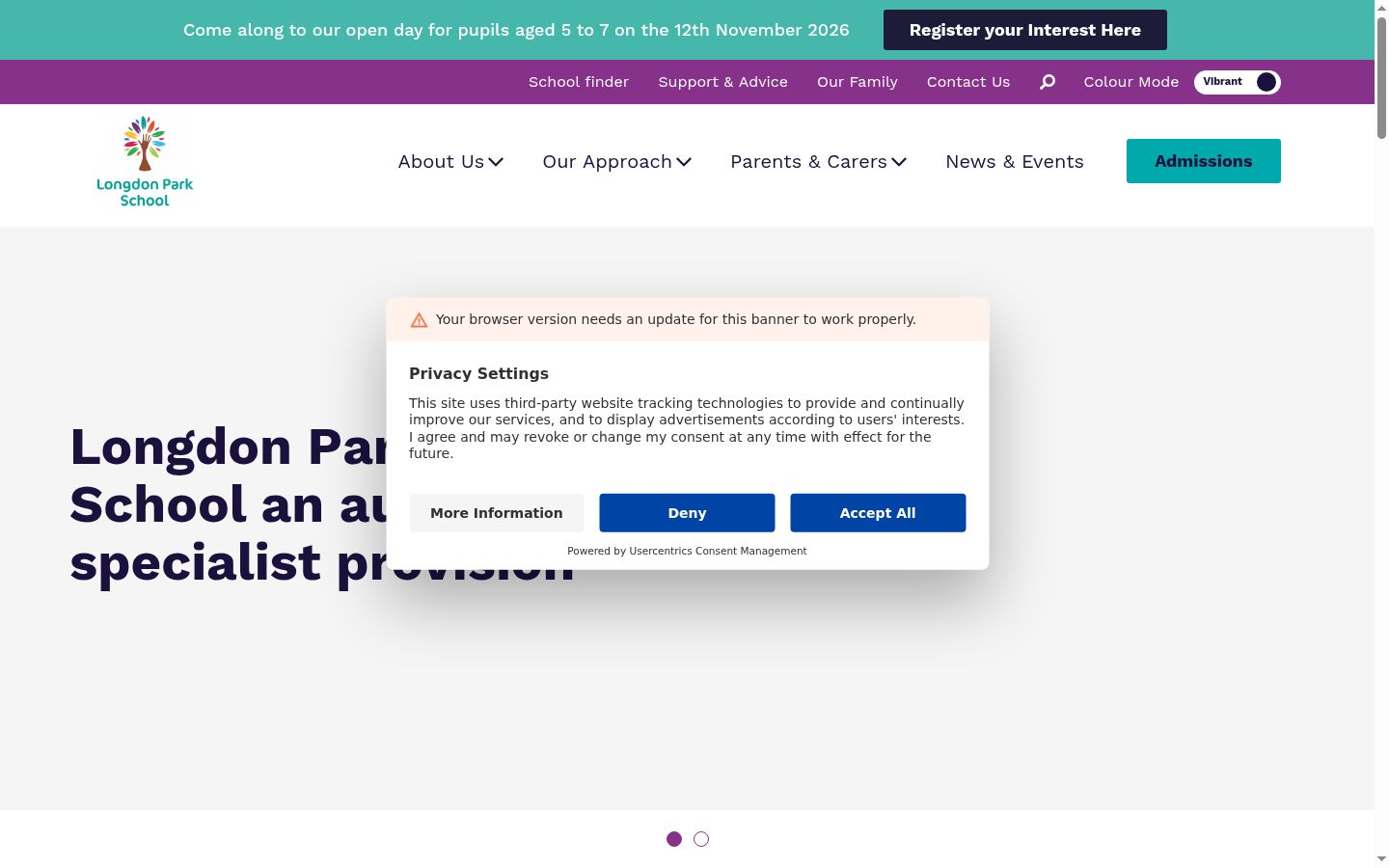 Screenshot del banner di consenso mostrato prima di qualsiasi interazione
