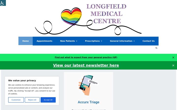Screenshot of longfieldmedicalcentre.nhs.uk