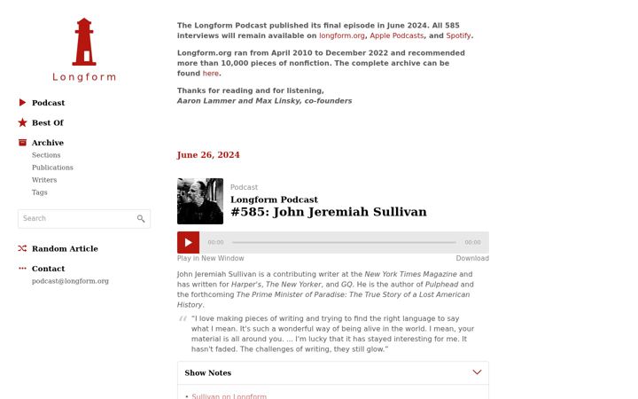 Screenshot του longform.org