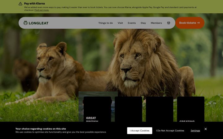 Captură de ecran a longleat.co.uk