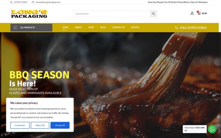 Screenshot of longspackaging.co.uk