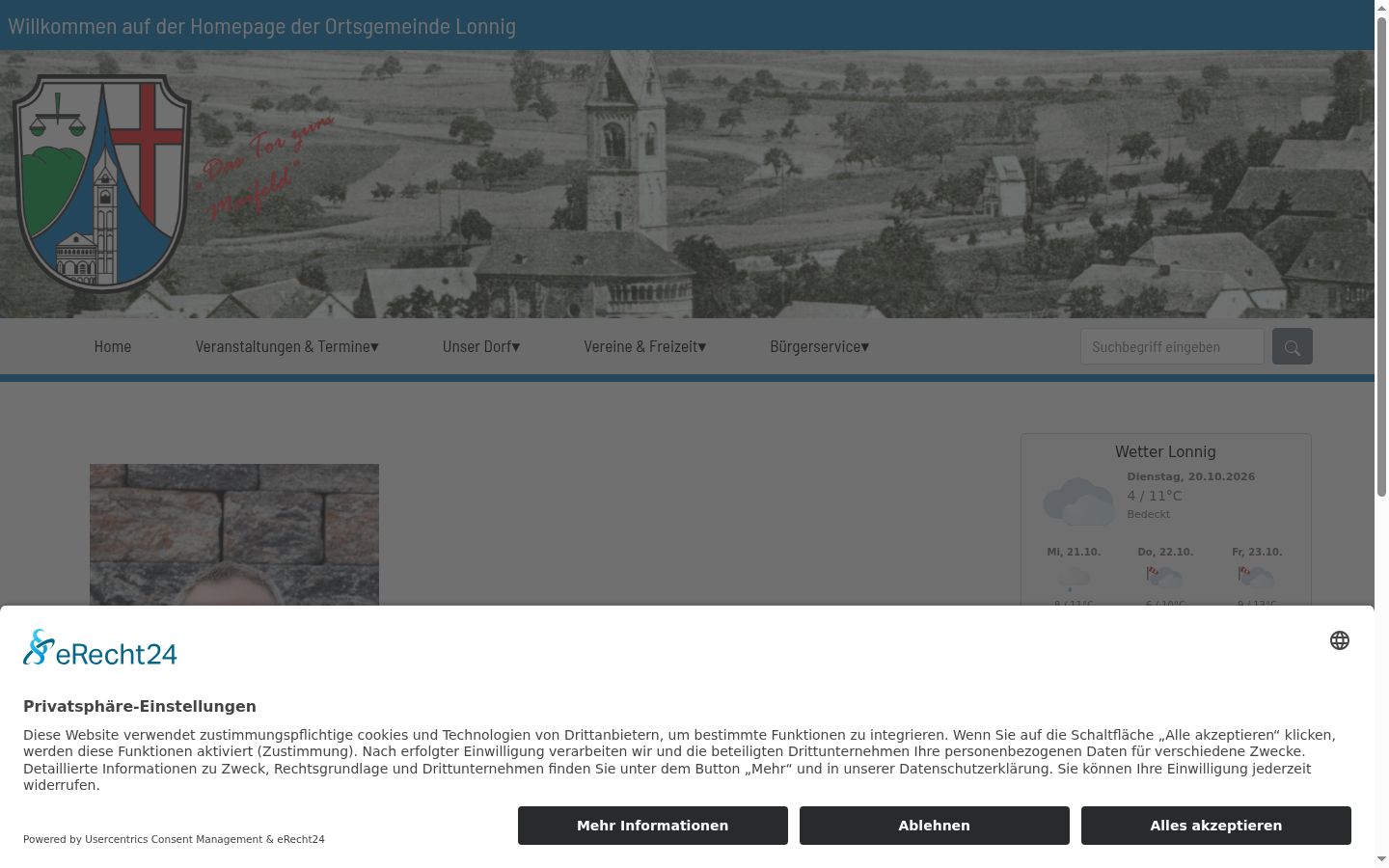 Screenshot des Einwilligungsbanners vor jeglicher Interaktion