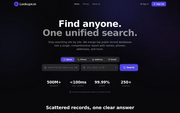 Screenshot of lookups.io