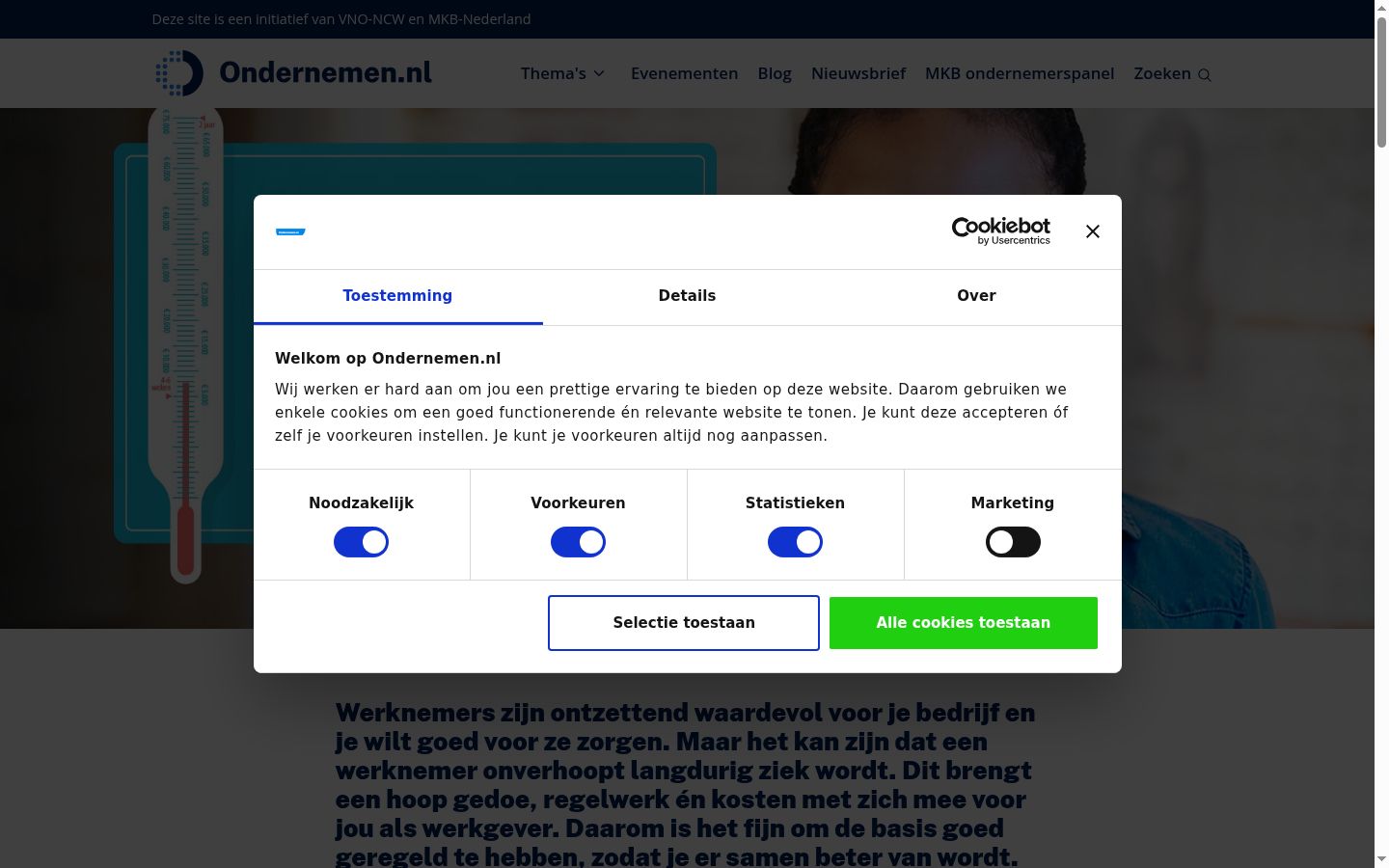 Skærmbillede af samtykkebanneret, som det blev vist før nogen interaktion