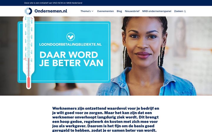 Screenshot of loondoorbetalingbijziekte.nl
