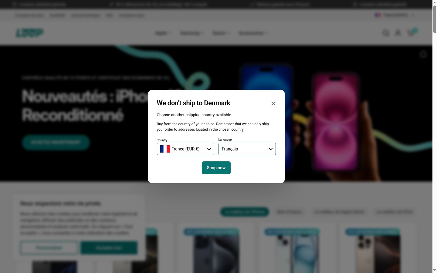Screenshot del banner di consenso mostrato prima di qualsiasi interazione