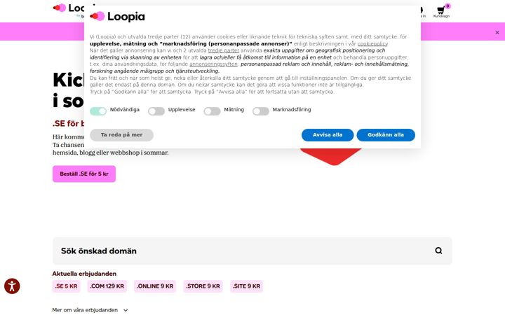 Screenshot stránky loopia.se