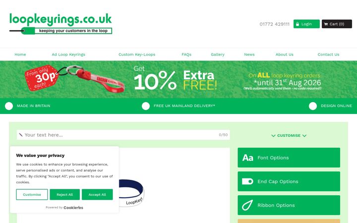 Screenshot of loopkeyrings.co.uk