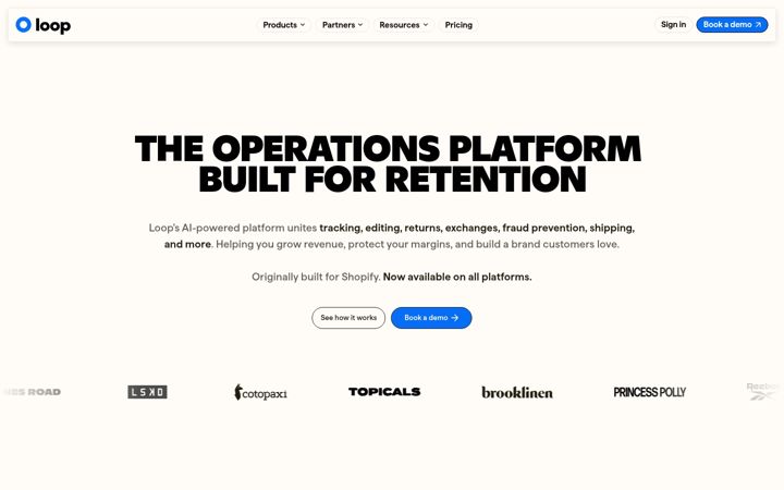 Екранна снимка на loopreturns.com