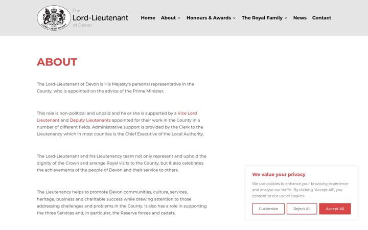 Screenshot of lordlieutenantofdevon.org.uk