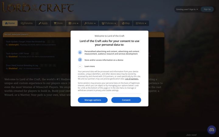 Screenshot of lordofthecraft.net