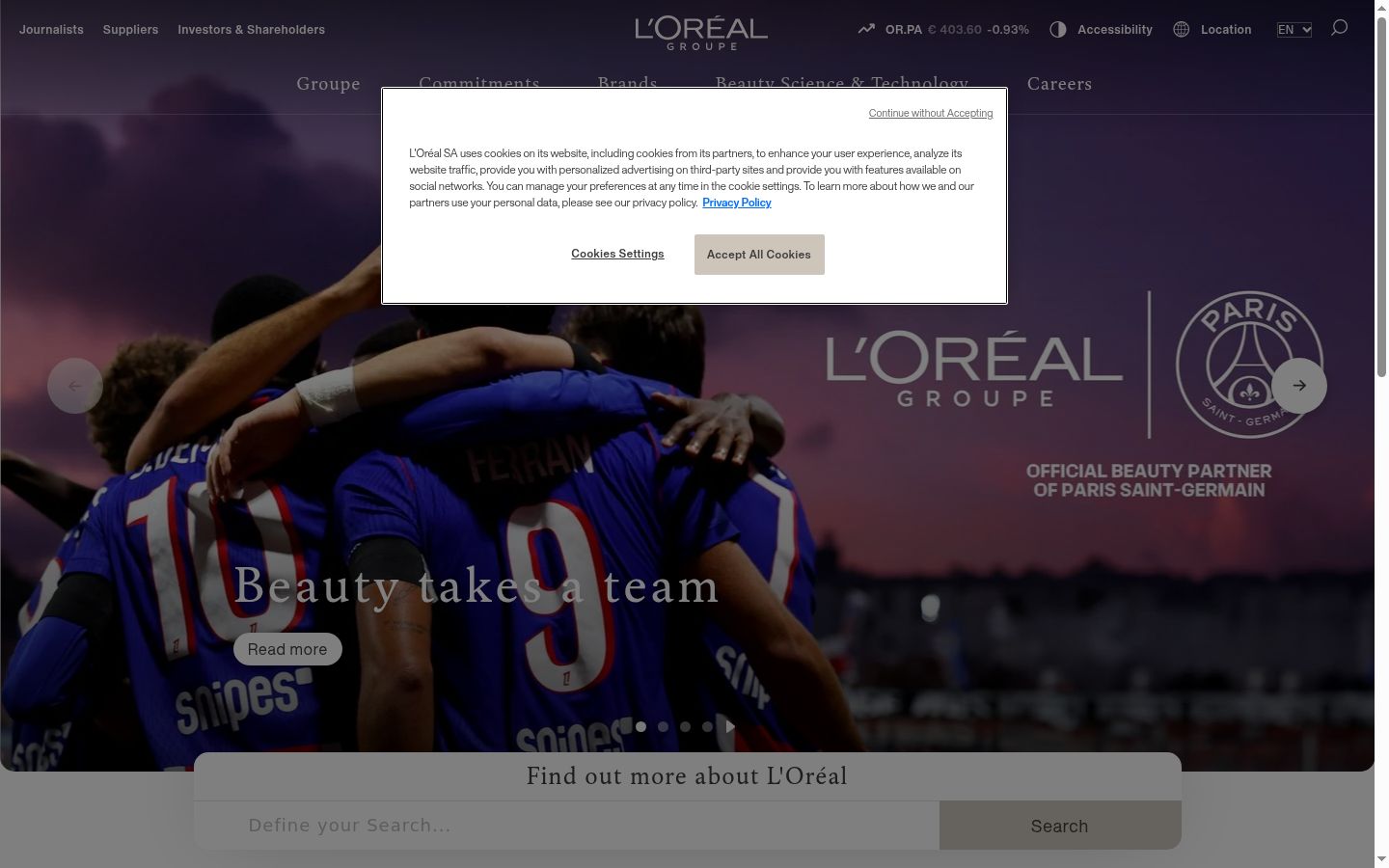 Screenshot del banner di consenso mostrato prima di qualsiasi interazione