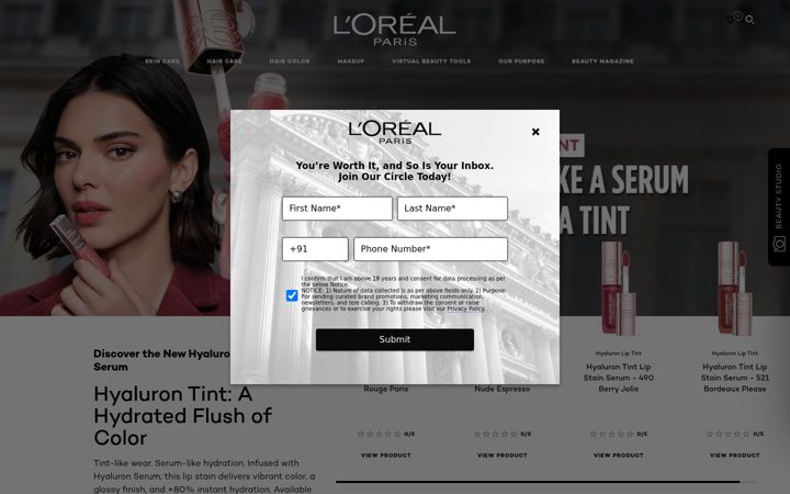 Screenshot of lorealparis.co.in