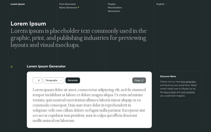 Screenshot of loremipsum.io