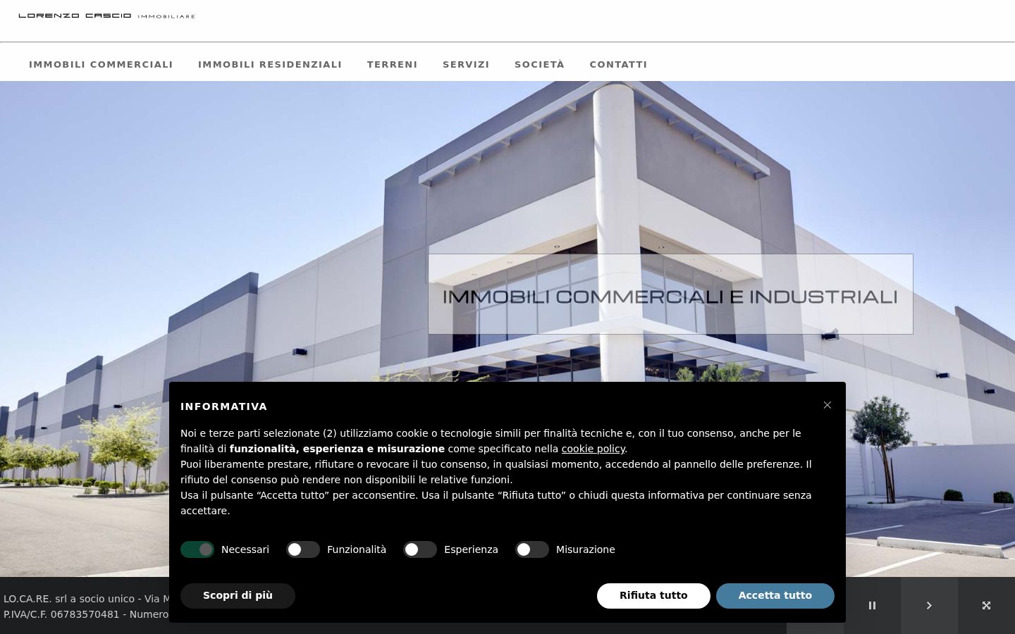 Screenshot del banner di consenso mostrato prima di qualsiasi interazione