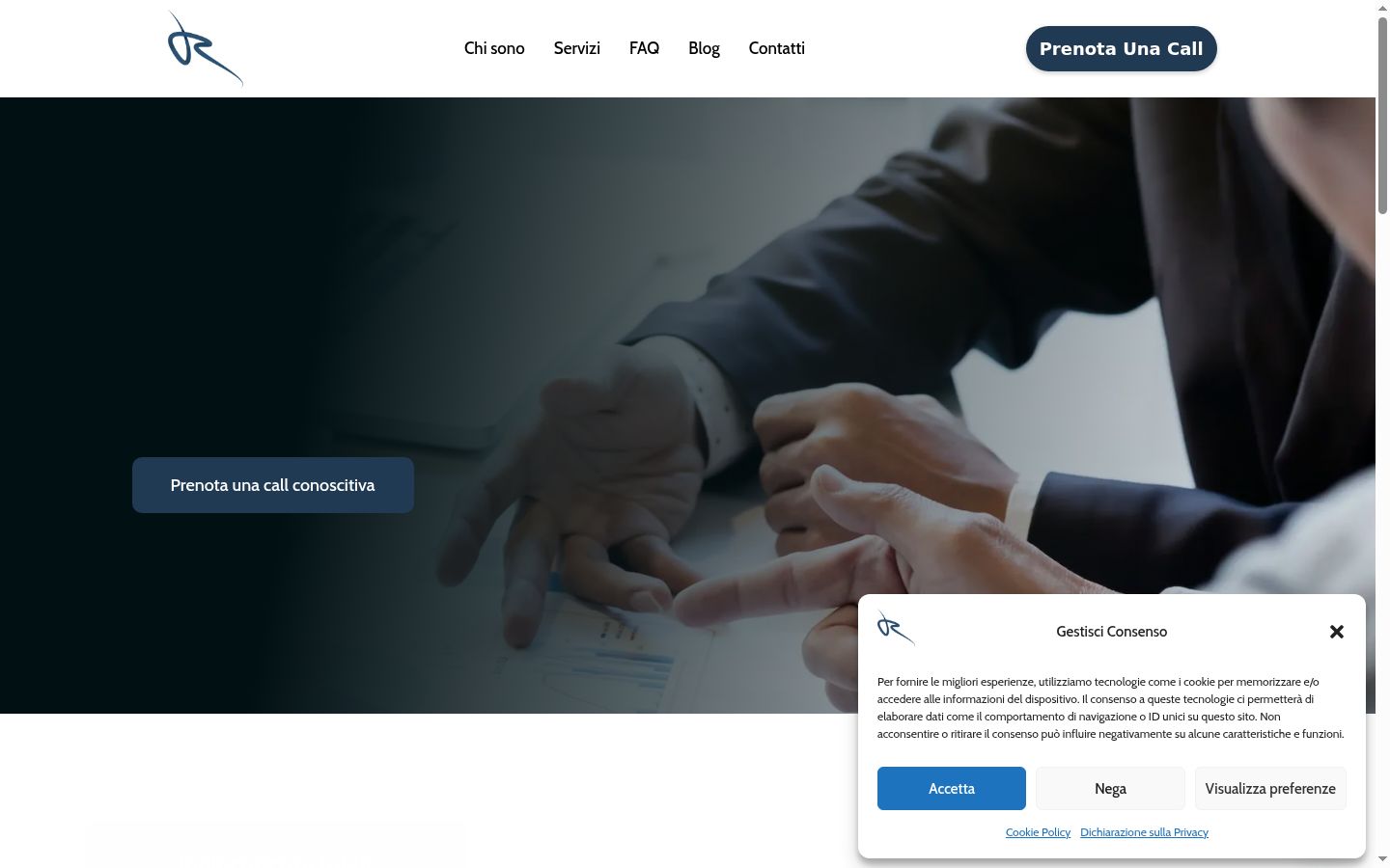Screenshot del banner di consenso mostrato prima di qualsiasi interazione