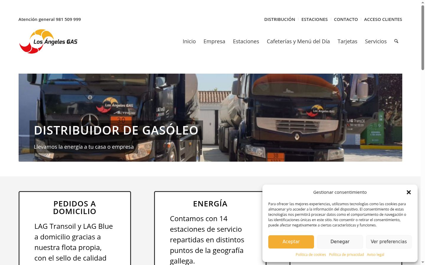 Captura de ecrã do banner de consentimento apresentado antes de qualquer interação
