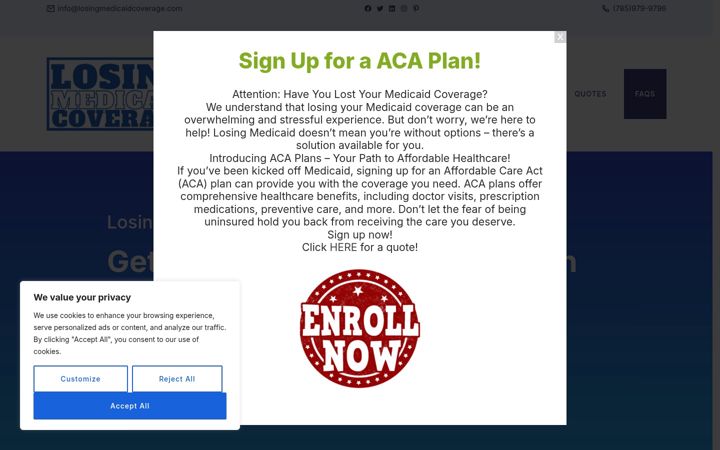 Screenshot of losingmedicaidcoverage.com