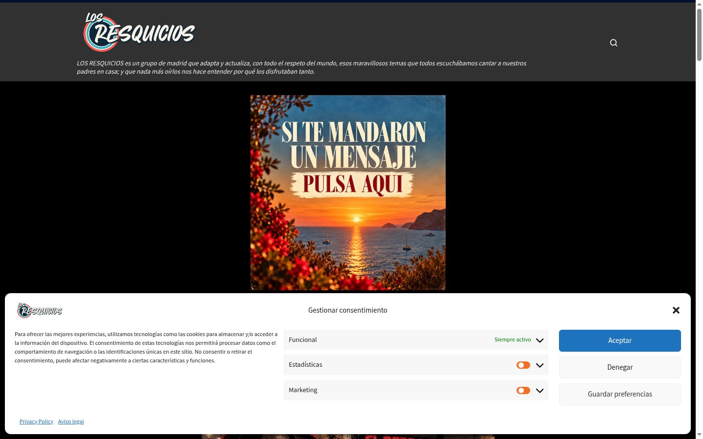 Screenshot del banner di consenso mostrato prima di qualsiasi interazione
