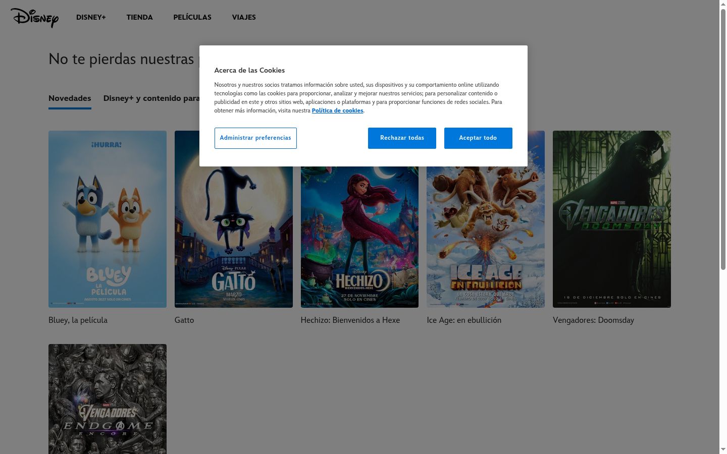 Captura de pantalla del banner de consentimiento mostrado antes de cualquier interacción