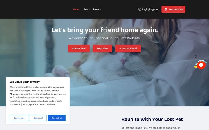 Screenshot of lostandfound-pets.com