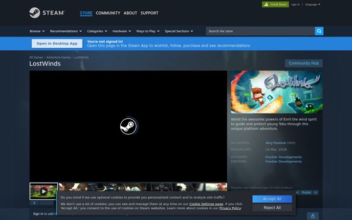 Screenshot of lostwindsgame.com