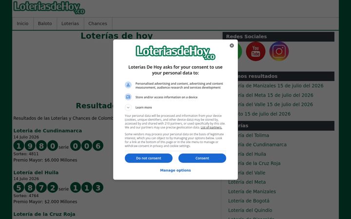 Skærmbillede af loteriasdehoy.co