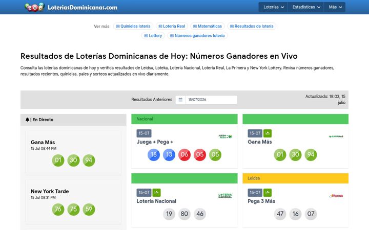 Screenshot ta' loteriasdominicanas.com
