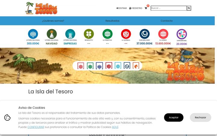 Screenshot of loteriaslaisladeltesoro.com