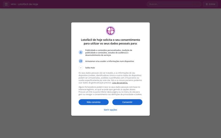 Screenshot of lotofacildehoje.com.br